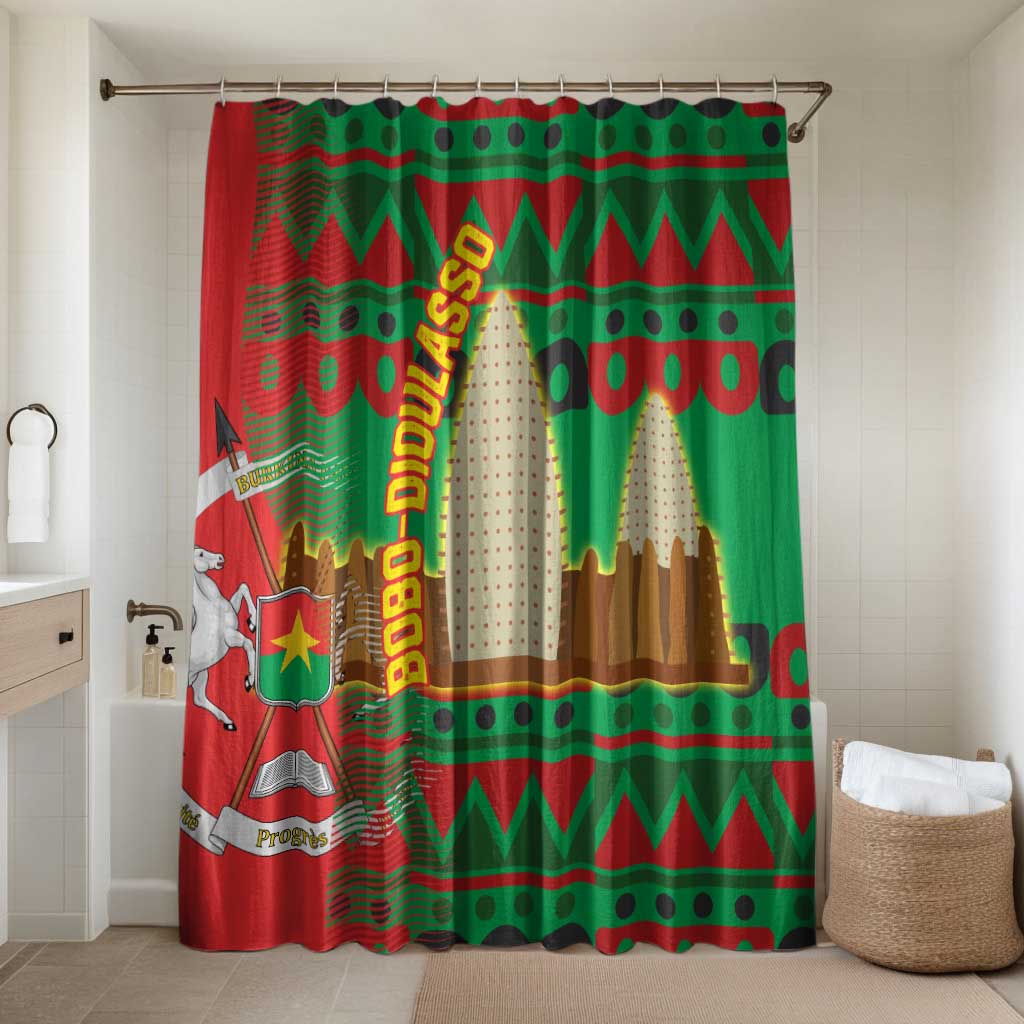 Burkina Faso Bathroom Set with Red Green Tribal Design and Bobo Dioulasso Landmark - Wonder Print Shop