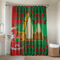 Burkina Faso Bathroom Set with Red Green Tribal Design and Bobo Dioulasso Landmark - Wonder Print Shop