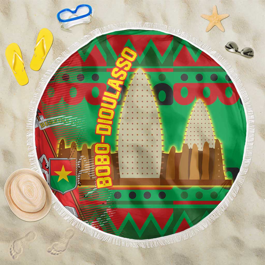 Burkina Faso Beach Blanket with Red Green Tribal Design and Bobo Dioulasso Landmark - Wonder Print Shop