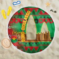 Burkina Faso Beach Blanket with Red Green Tribal Design and Bobo Dioulasso Landmark - Wonder Print Shop
