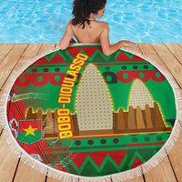 Burkina Faso Beach Blanket with Red Green Tribal Design and Bobo Dioulasso Landmark - Wonder Print Shop