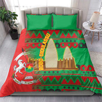 Burkina Faso Bedding Set with Red Green Tribal Design and Bobo Dioulasso Landmark - Wonder Print Shop