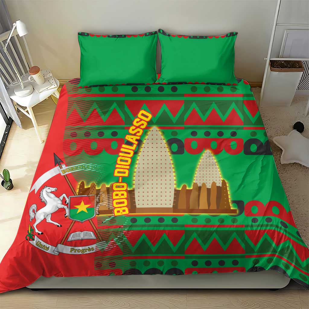 Burkina Faso Bedding Set with Red Green Tribal Design and Bobo Dioulasso Landmark - Wonder Print Shop