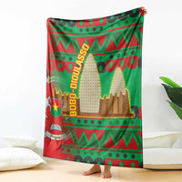 Burkina Faso Blanket with Red Green Tribal Design and Bobo Dioulasso Landmark - Wonder Print Shop