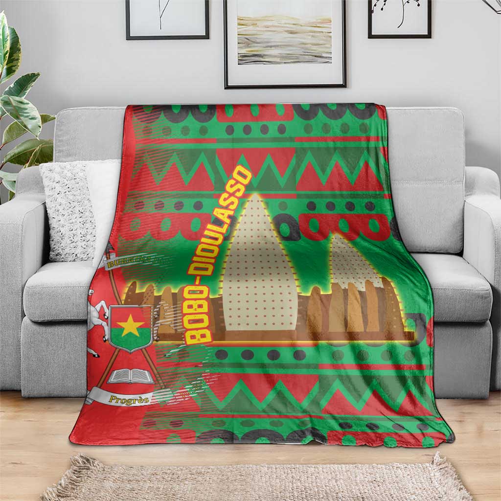 Burkina Faso Blanket with Red Green Tribal Design and Bobo Dioulasso Landmark - Wonder Print Shop