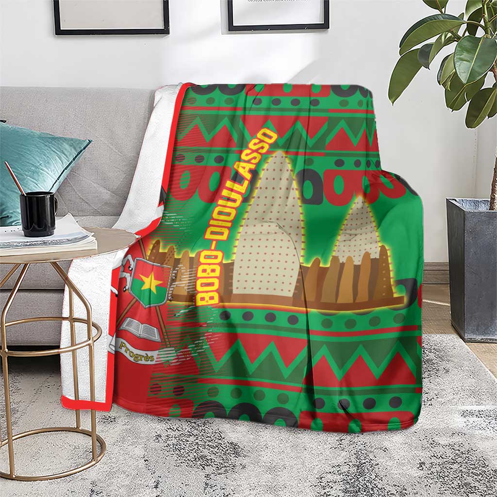Burkina Faso Blanket with Red Green Tribal Design and Bobo Dioulasso Landmark - Wonder Print Shop
