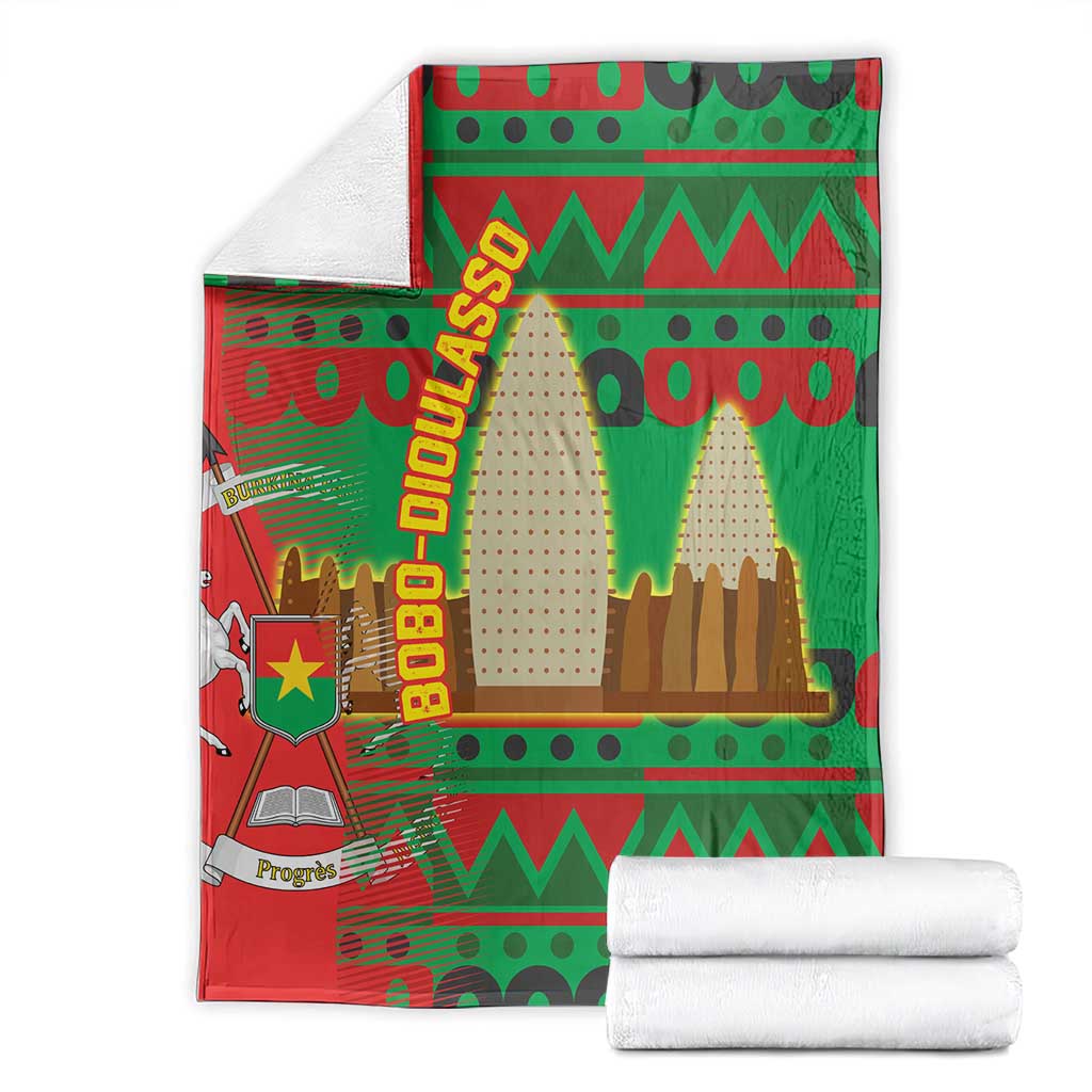Burkina Faso Blanket with Red Green Tribal Design and Bobo Dioulasso Landmark - Wonder Print Shop