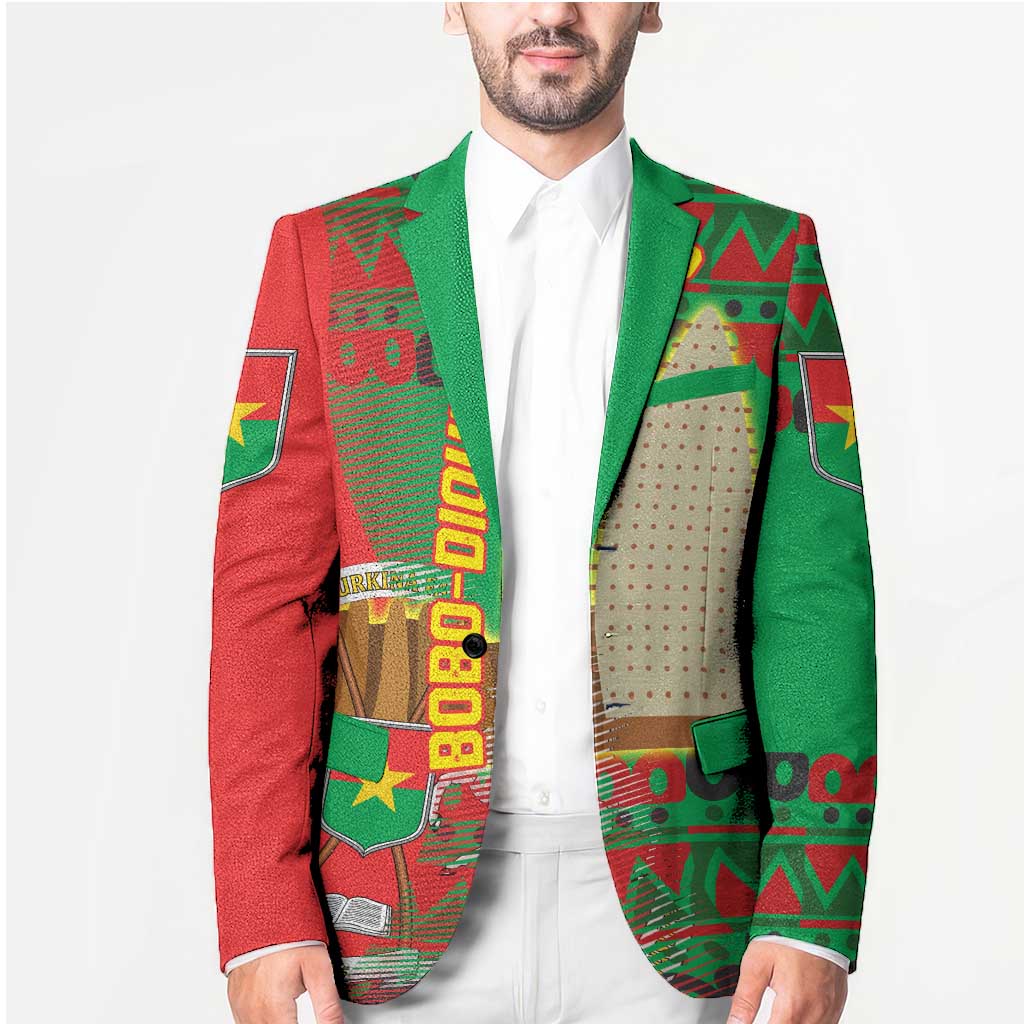 Burkina Faso Blazer with Red Green Tribal Design and Bobo Dioulasso Landmark - Wonder Print Shop