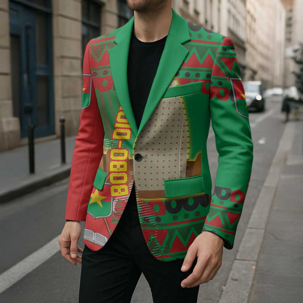 Burkina Faso Blazer with Red Green Tribal Design and Bobo Dioulasso Landmark - Wonder Print Shop