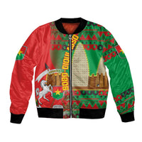 Burkina Faso Bomber Jacket with Red Green Tribal Design and Bobo Dioulasso Landmark - Wonder Print Shop