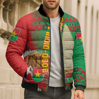 Burkina Faso Bomber Puffer Jacket with Red Green Tribal Design and Bobo Dioulasso Landmark - Wonder Print Shop