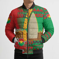 Burkina Faso Bomber Puffer Jacket with Red Green Tribal Design and Bobo Dioulasso Landmark - Wonder Print Shop