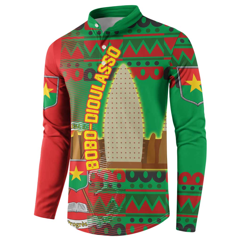 Burkina Faso Button Sweatshirt with Red Green Tribal Design and Bobo Dioulasso Landmark - Wonder Print Shop