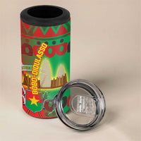 Burkina Faso 4 in 1 Can Cooler Tumbler with Red Green Tribal Design and Bobo Dioulasso Landmark - Wonder Print Shop