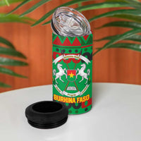 Burkina Faso 4 in 1 Can Cooler Tumbler with Red Green Tribal Design and Bobo Dioulasso Landmark - Wonder Print Shop