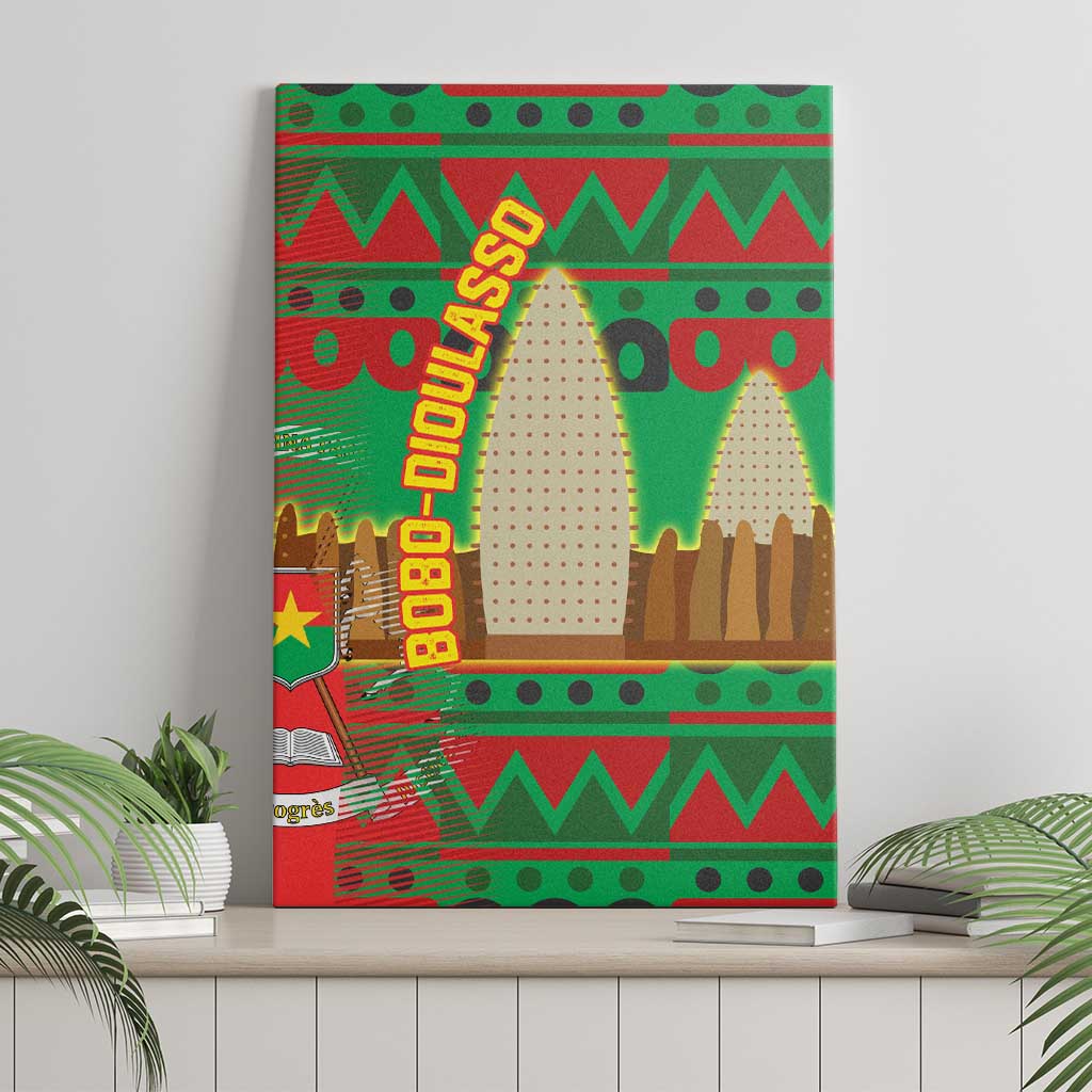Burkina Faso Canvas Wall Art with Red Green Tribal Design and Bobo Dioulasso Landmark - Wonder Print Shop