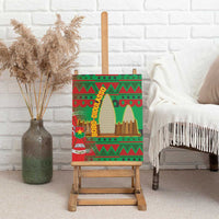 Burkina Faso Canvas Wall Art with Red Green Tribal Design and Bobo Dioulasso Landmark - Wonder Print Shop