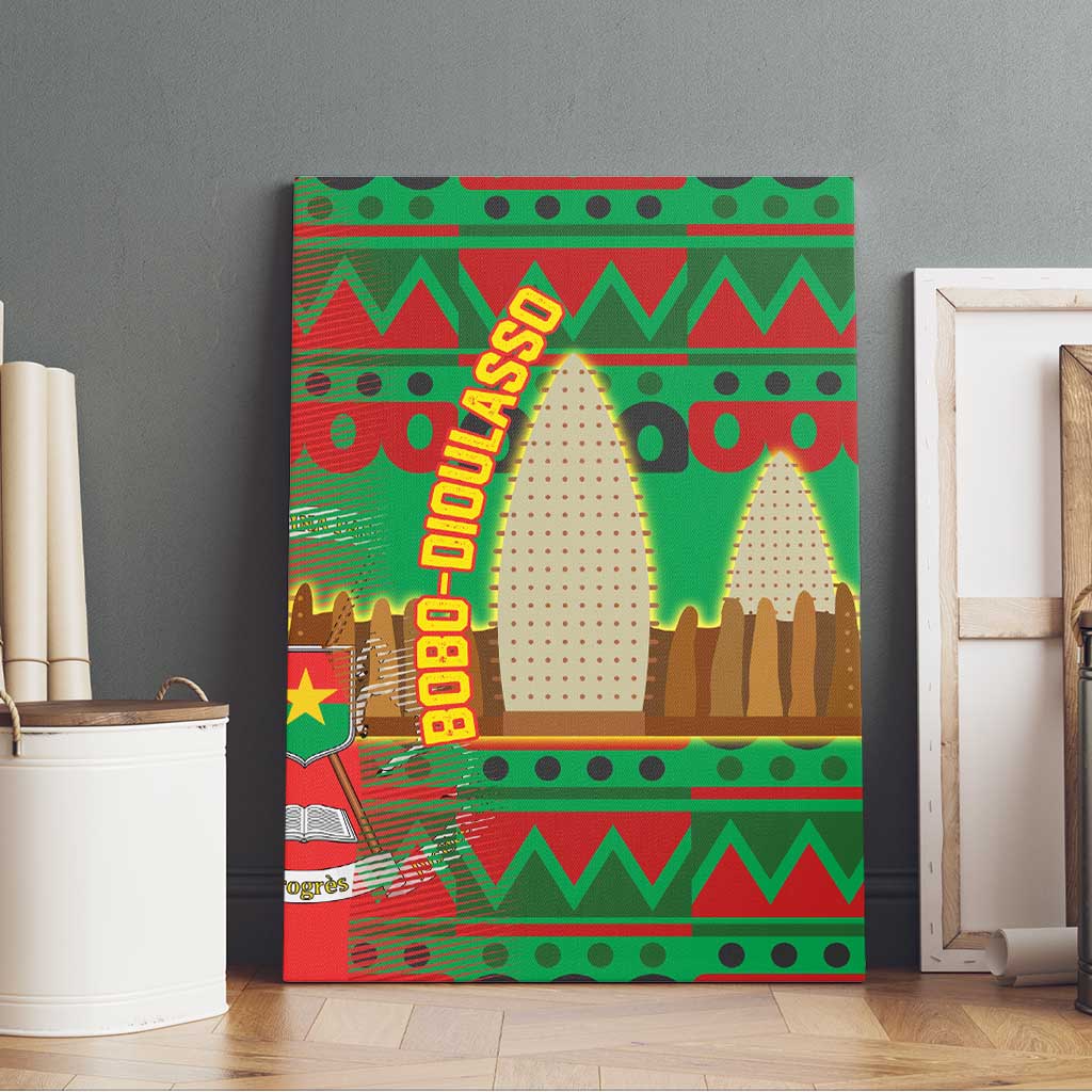 Burkina Faso Canvas Wall Art with Red Green Tribal Design and Bobo Dioulasso Landmark - Wonder Print Shop