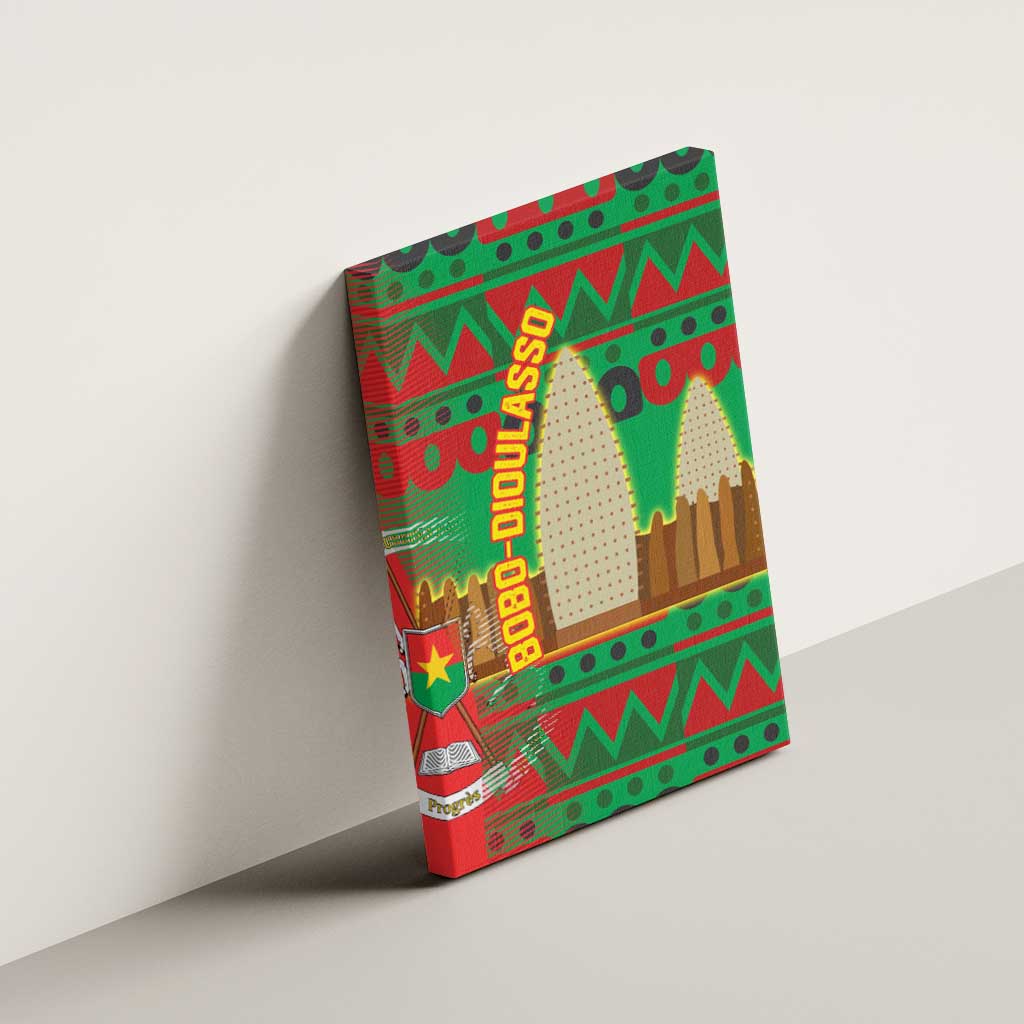 Burkina Faso Canvas Wall Art with Red Green Tribal Design and Bobo Dioulasso Landmark - Wonder Print Shop
