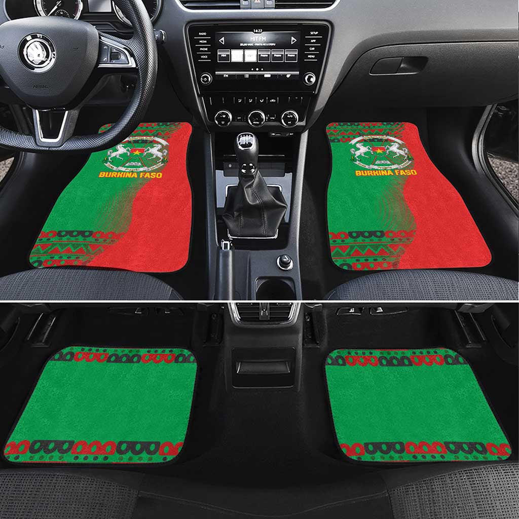 Burkina Faso Car Mats with Red Green Tribal Design and Bobo Dioulasso Landmark - Wonder Print Shop