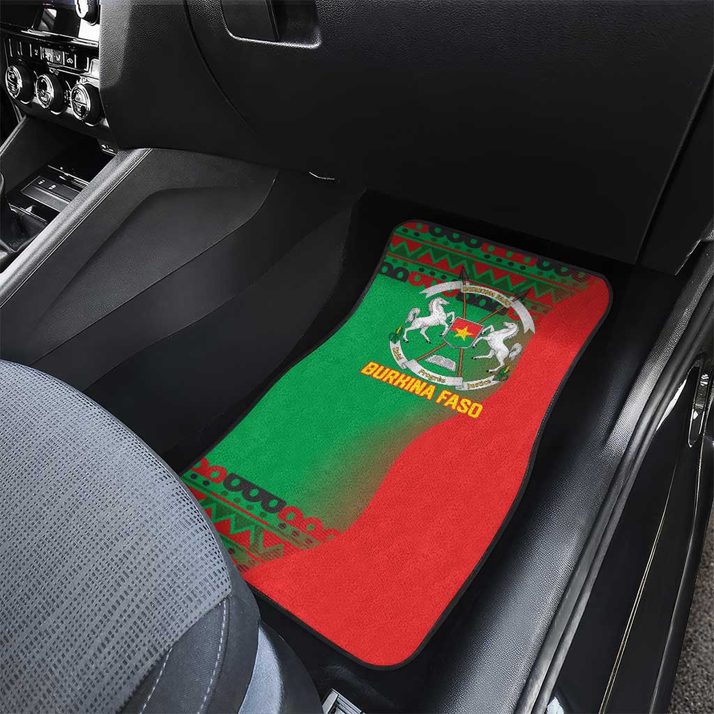 Burkina Faso Car Mats with Red Green Tribal Design and Bobo Dioulasso Landmark - Wonder Print Shop