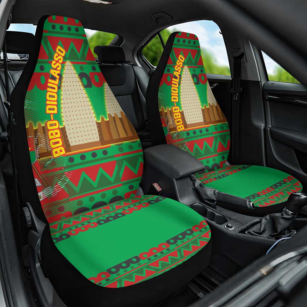 Burkina Faso Car Seat Cover with Red Green Tribal Design and Bobo Dioulasso Landmark - Wonder Print Shop