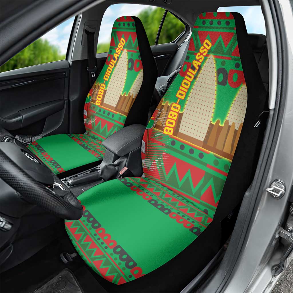 Burkina Faso Car Seat Cover with Red Green Tribal Design and Bobo Dioulasso Landmark - Wonder Print Shop