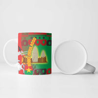Burkina Faso Ceramic Mug with Red Green Tribal Design and Bobo Dioulasso Landmark - Wonder Print Shop
