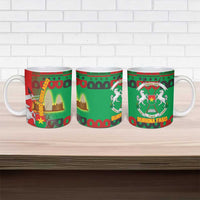 Burkina Faso Ceramic Mug with Red Green Tribal Design and Bobo Dioulasso Landmark - Wonder Print Shop