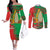 Burkina Faso Couples Matching Off The Shoulder Long Sleeve Dress and Long Sleeve Button Shirt with Red Green Tribal Design and Bobo Dioulasso Landmark - Wonder Print Shop