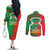 Burkina Faso Couples Matching Off The Shoulder Long Sleeve Dress and Long Sleeve Button Shirt with Red Green Tribal Design and Bobo Dioulasso Landmark - Wonder Print Shop