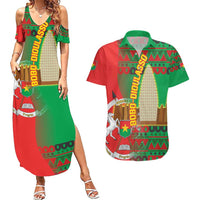 Burkina Faso Couples Matching Summer Maxi Dress and Hawaiian Shirt with Red Green Tribal Design and Bobo Dioulasso Landmark - Wonder Print Shop