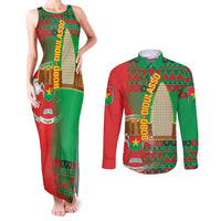 Burkina Faso Couples Matching Tank Maxi Dress and Long Sleeve Button Shirt with Red Green Tribal Design and Bobo Dioulasso Landmark - Wonder Print Shop