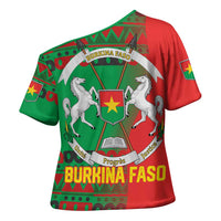 Burkina Faso Cross Shoulder Shirt with Red Green Tribal Design and Bobo Dioulasso Landmark - Wonder Print Shop