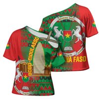 Burkina Faso Cross Shoulder Shirt with Red Green Tribal Design and Bobo Dioulasso Landmark - Wonder Print Shop