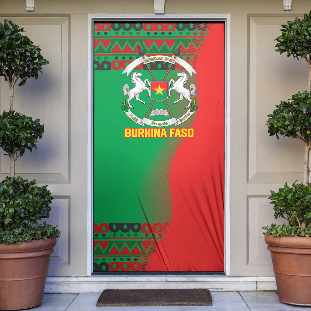 Burkina Faso Door Cover with Red Green Tribal Design and Bobo Dioulasso Landmark - Wonder Print Shop