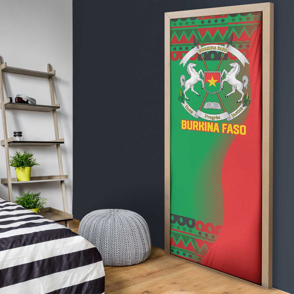 Burkina Faso Door Cover with Red Green Tribal Design and Bobo Dioulasso Landmark - Wonder Print Shop