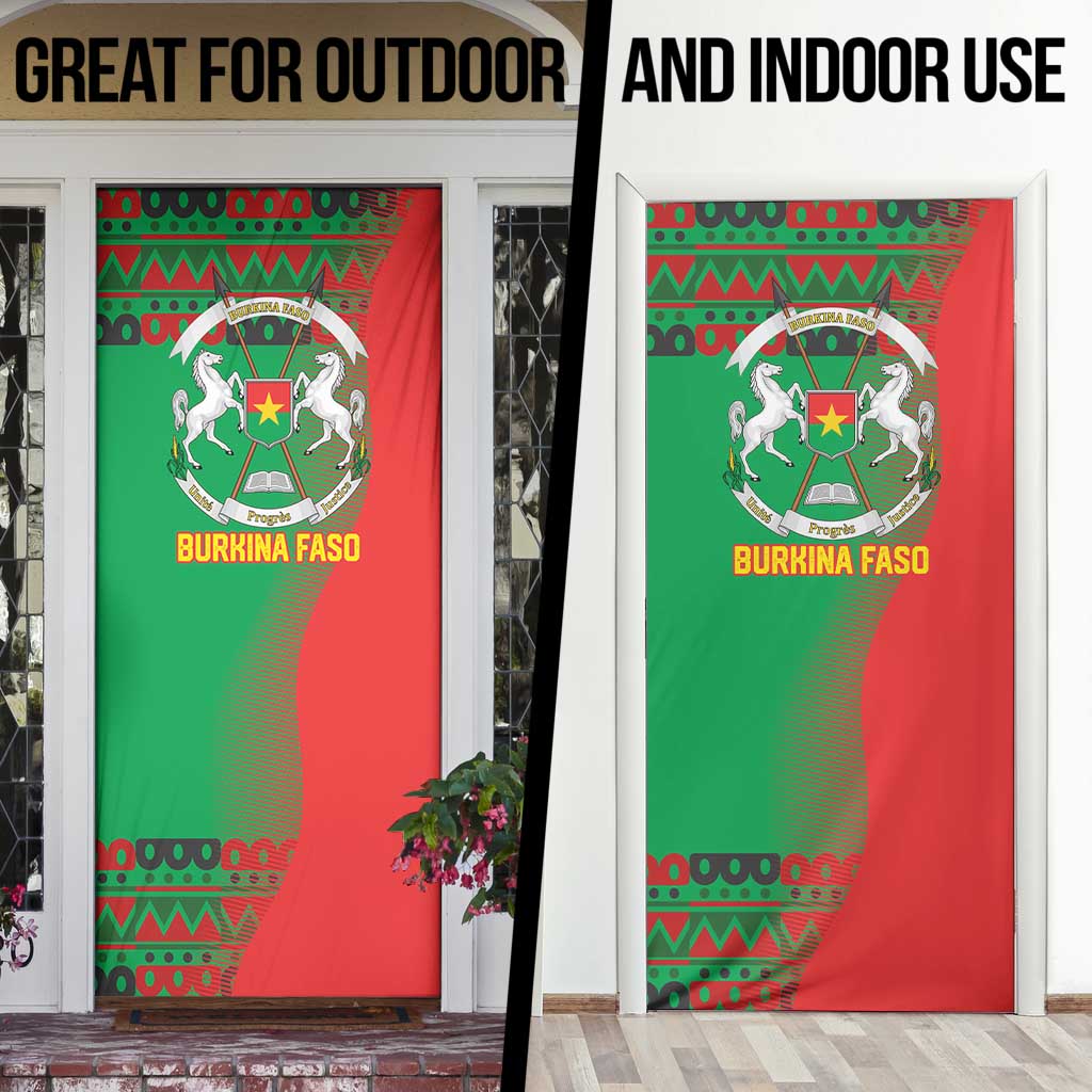 Burkina Faso Door Cover with Red Green Tribal Design and Bobo Dioulasso Landmark - Wonder Print Shop