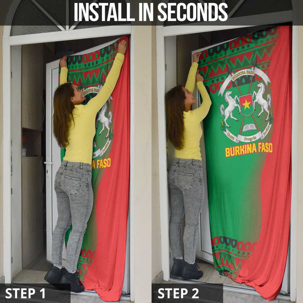 Burkina Faso Door Cover with Red Green Tribal Design and Bobo Dioulasso Landmark - Wonder Print Shop