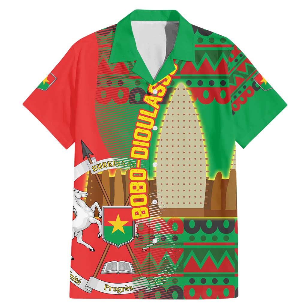 Burkina Faso Family Matching Mermaid Dress and Hawaiian Shirt with Red Green Tribal Design and Bobo Dioulasso Landmark - Wonder Print Shop