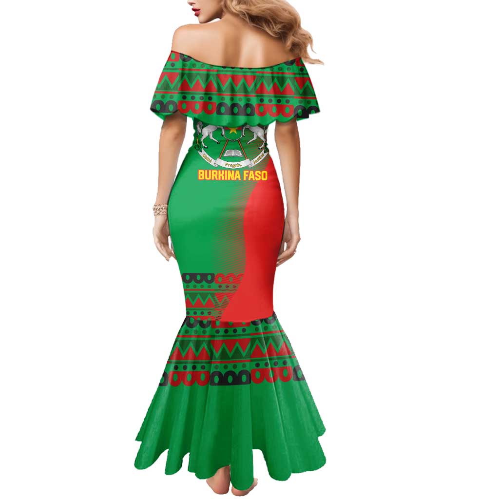 Burkina Faso Family Matching Mermaid Dress and Hawaiian Shirt with Red Green Tribal Design and Bobo Dioulasso Landmark - Wonder Print Shop