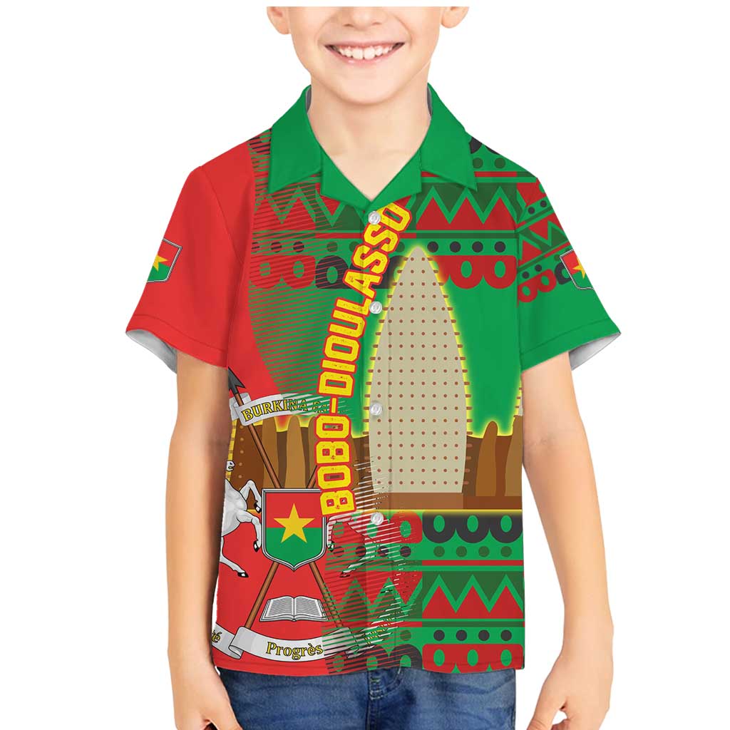 Burkina Faso Family Matching Mermaid Dress and Hawaiian Shirt with Red Green Tribal Design and Bobo Dioulasso Landmark - Wonder Print Shop