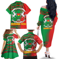 Burkina Faso Family Matching Off The Shoulder Long Sleeve Dress and Hawaiian Shirt with Red Green Tribal Design and Bobo Dioulasso Landmark - Wonder Print Shop