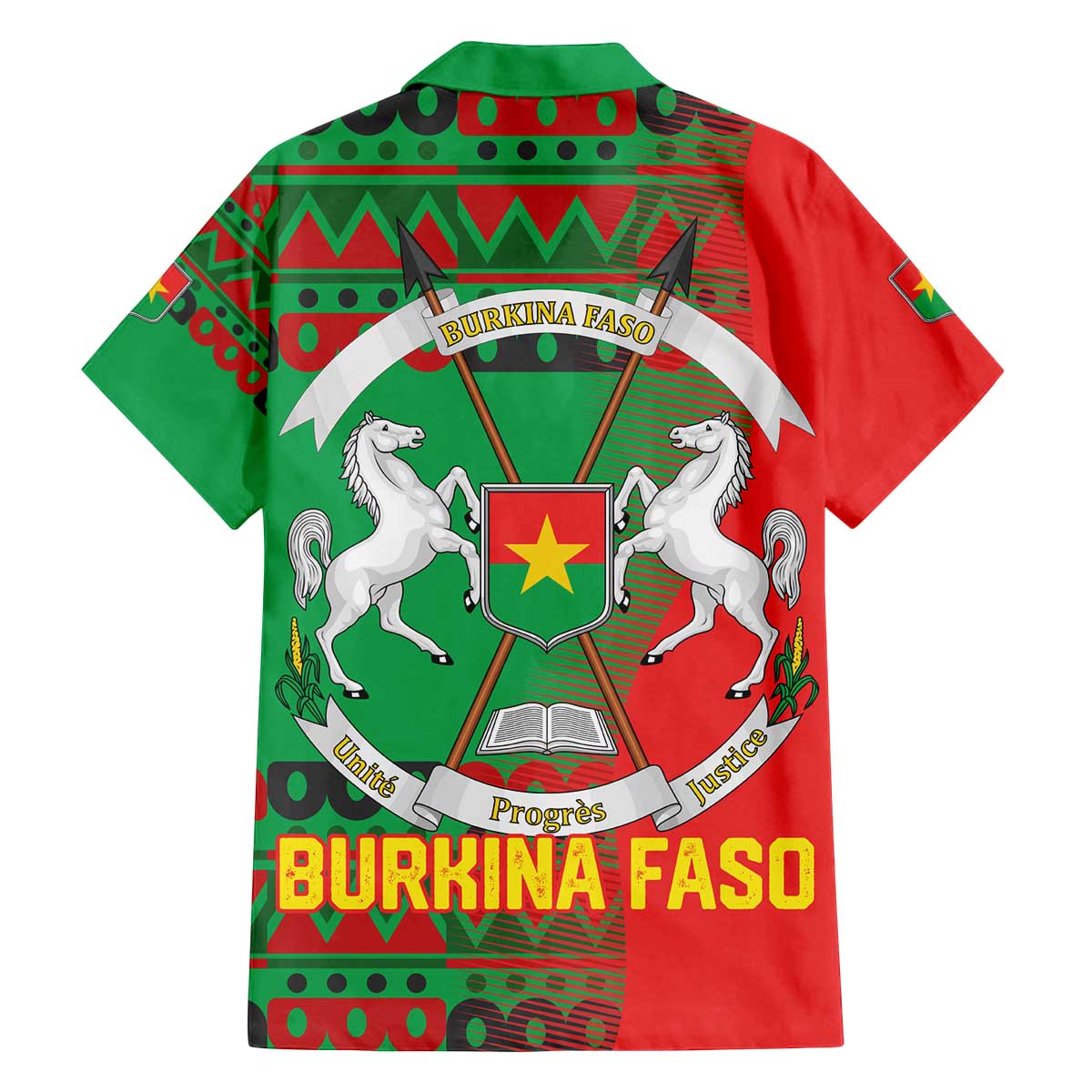 Burkina Faso Family Matching Off The Shoulder Long Sleeve Dress and Hawaiian Shirt with Red Green Tribal Design and Bobo Dioulasso Landmark - Wonder Print Shop