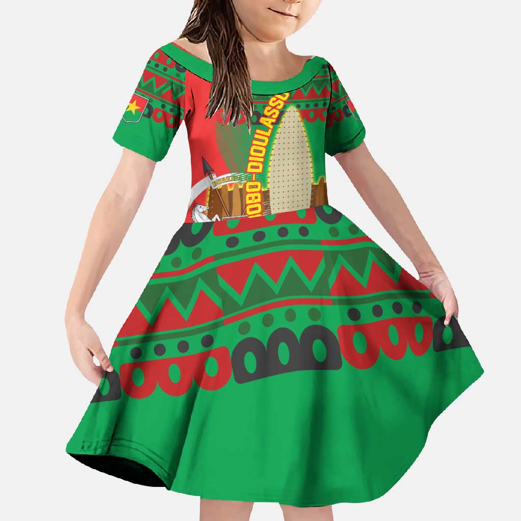 Burkina Faso Family Matching Off Shoulder Maxi Dress and Hawaiian Shirt with Red Green Tribal Design and Bobo Dioulasso Landmark - Wonder Print Shop