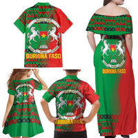 Burkina Faso Family Matching Off Shoulder Maxi Dress and Hawaiian Shirt with Red Green Tribal Design and Bobo Dioulasso Landmark - Wonder Print Shop