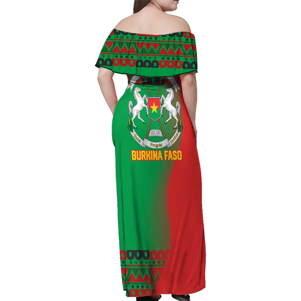 Burkina Faso Family Matching Off Shoulder Maxi Dress and Hawaiian Shirt with Red Green Tribal Design and Bobo Dioulasso Landmark - Wonder Print Shop
