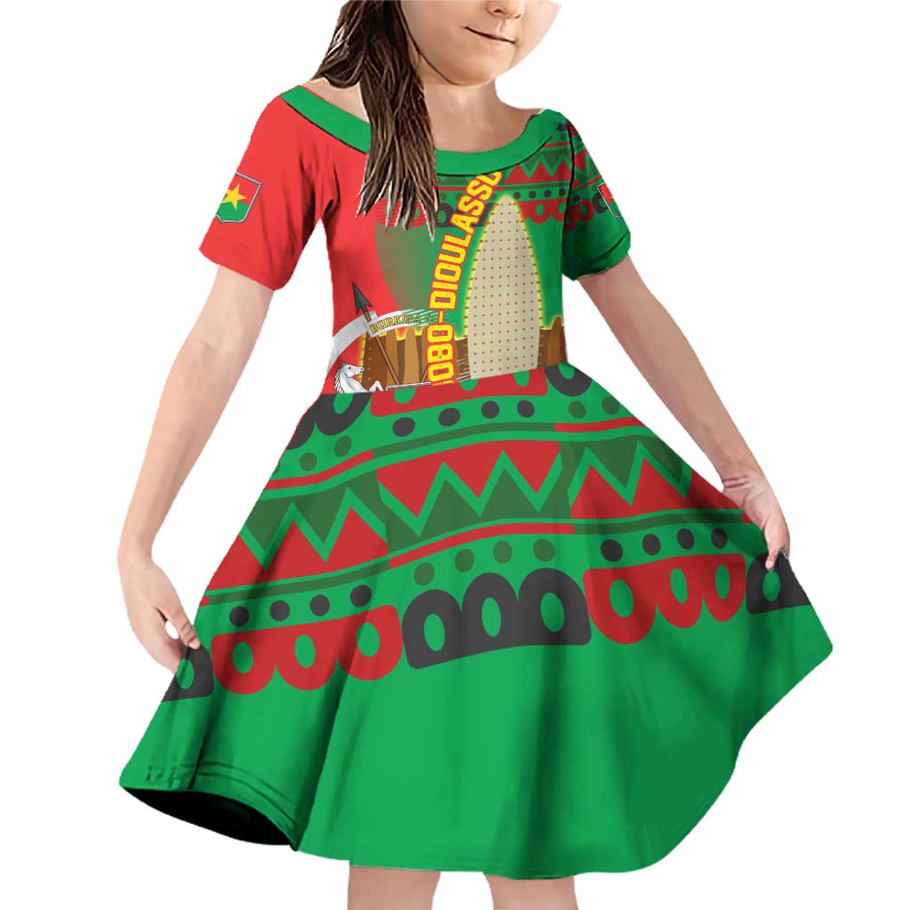 Burkina Faso Family Matching Off Shoulder Short Dress and Hawaiian Shirt with Red Green Tribal Design and Bobo Dioulasso Landmark - Wonder Print Shop