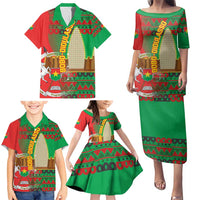 Burkina Faso Family Matching Puletasi and Hawaiian Shirt with Red Green Tribal Design and Bobo Dioulasso Landmark - Wonder Print Shop
