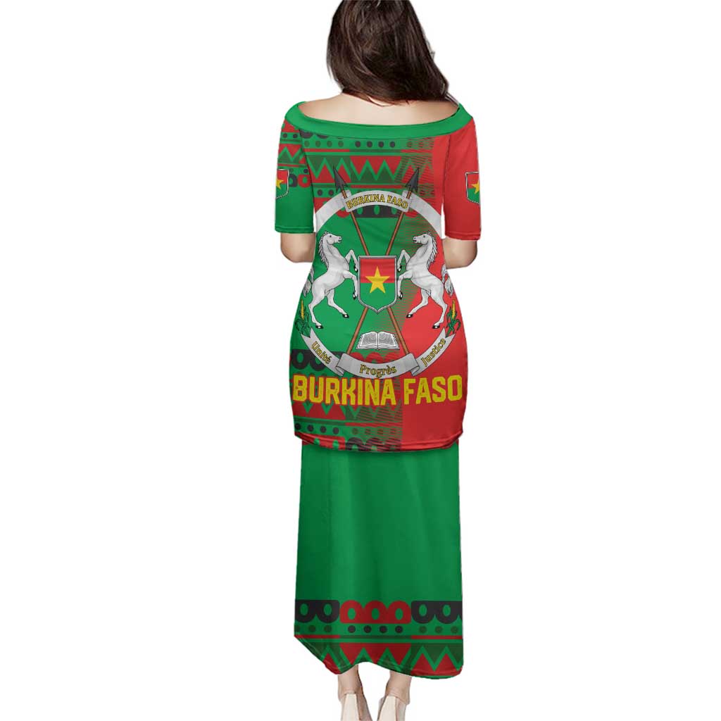 Burkina Faso Family Matching Puletasi and Hawaiian Shirt with Red Green Tribal Design and Bobo Dioulasso Landmark - Wonder Print Shop